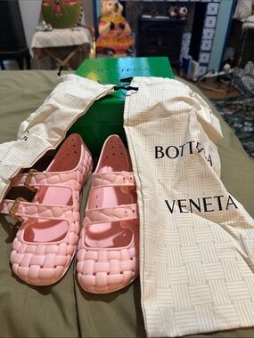 Bottega Veneta Pink Woven Jelly Mary Jane Flats